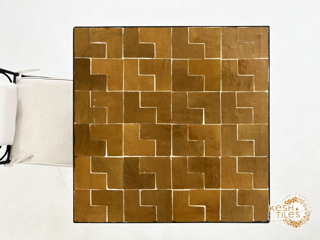 Dark Orange Mosaic Table, Square Handmade Moroccan Zellige Table