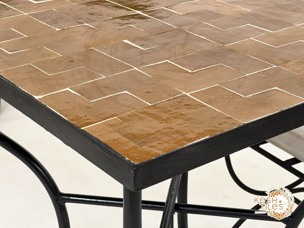 Dark Orange Mosaic Table, Square Handmade Moroccan Zellige Table