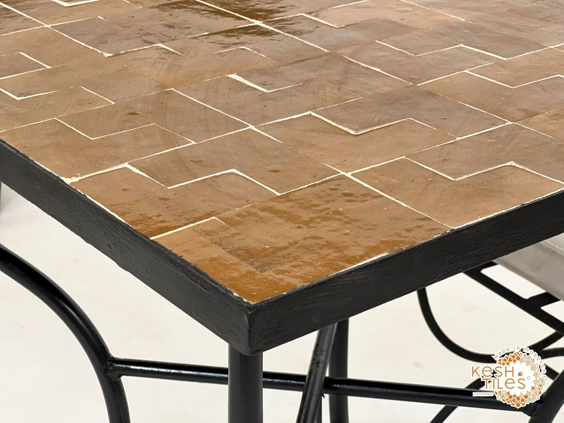 Dark Orange Mosaic Table, Square Handmade Moroccan Zellige Table
