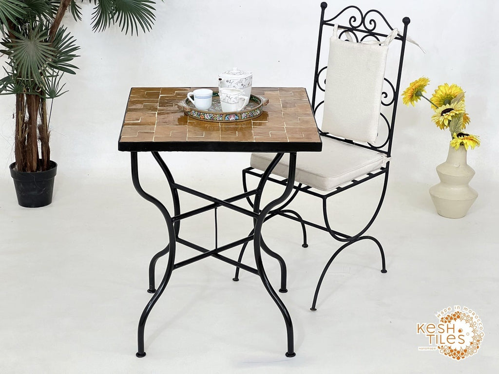 Dark Orange Mosaic Table, Square Handmade Moroccan Zellige Table