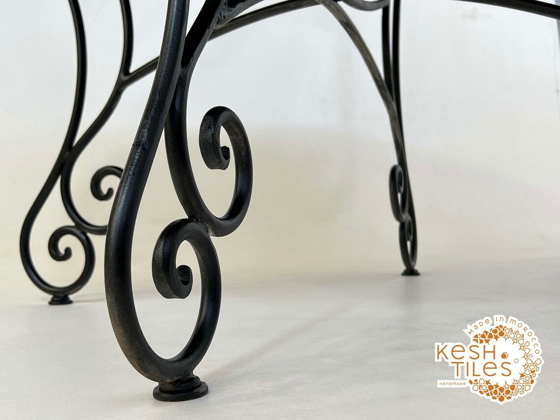 Itri - Round Mosaic Table, Green Flower Handmade Moroccan Patio