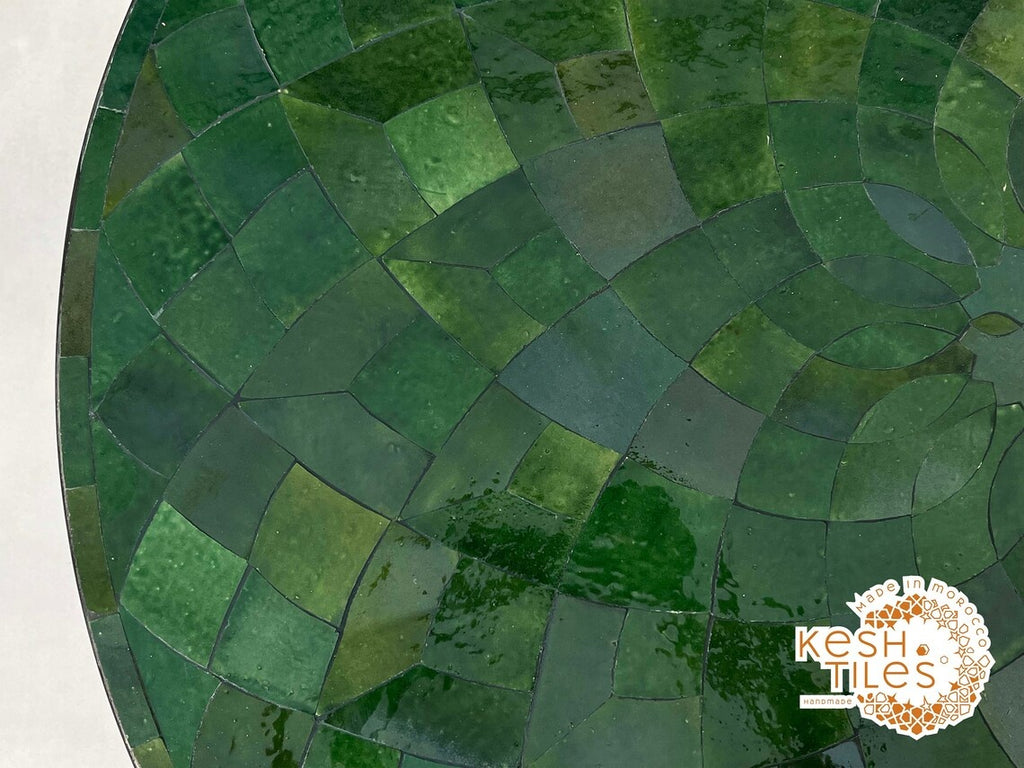 Itri - Round Mosaic Table, Green Flower Handmade Moroccan Patio