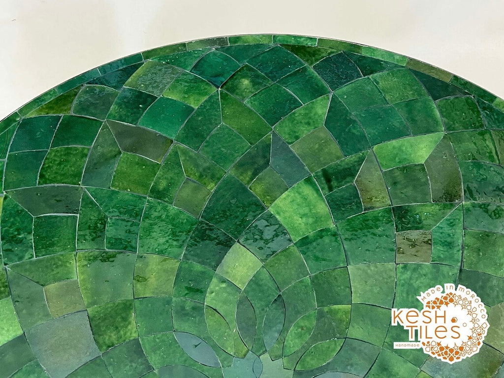 Itri - Round Mosaic Table, Green Flower Handmade Moroccan Patio