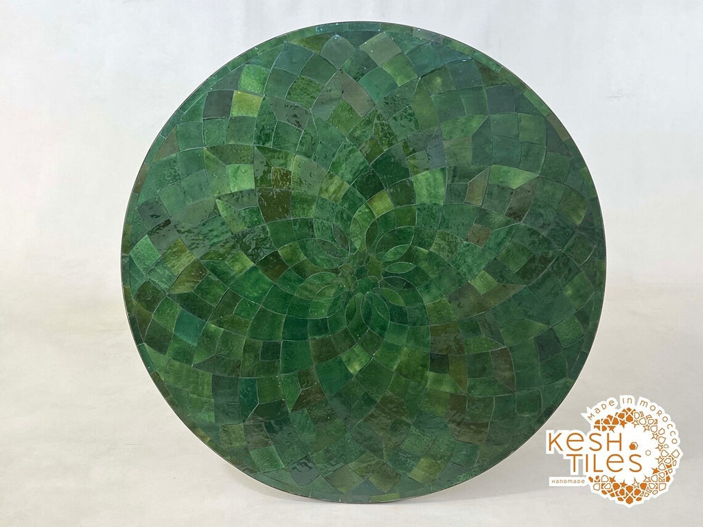 Itri - Round Mosaic Table, Green Flower Handmade Moroccan Patio