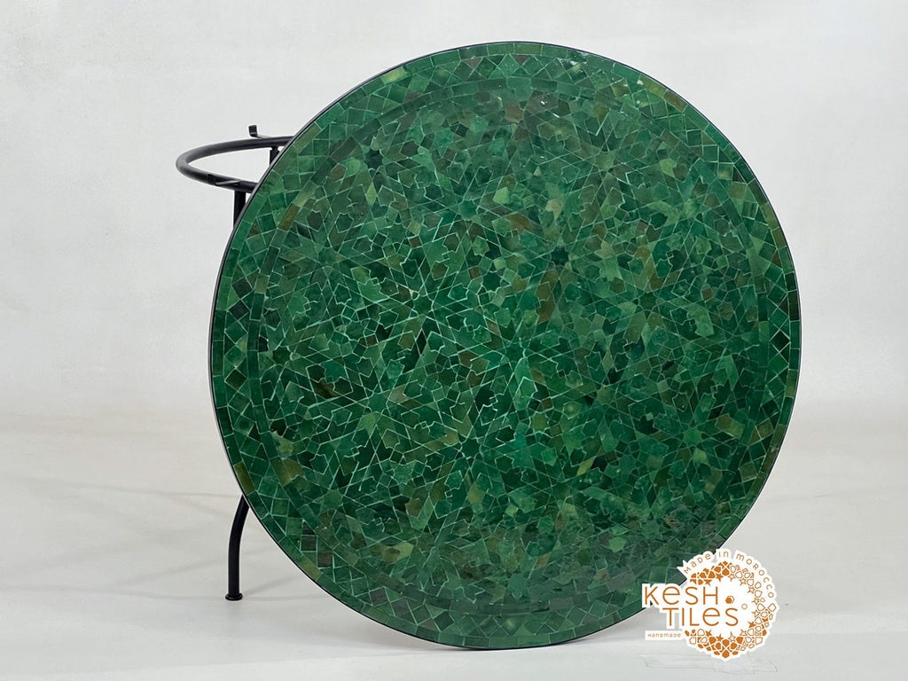 Lutsia - Round Mosaic Table, Green Tamegrout Handmade Moroccan Patio