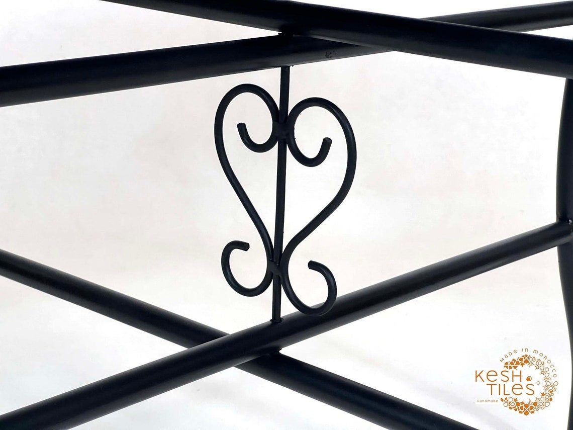 Lutsia - Round Mosaic Table, Green Tamegrout Handmade Moroccan Patio