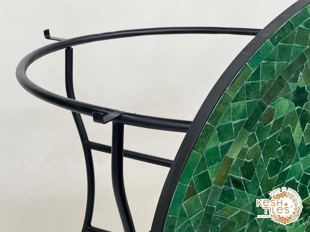 Lutsia - Round Mosaic Table, Green Tamegrout Handmade Moroccan Patio