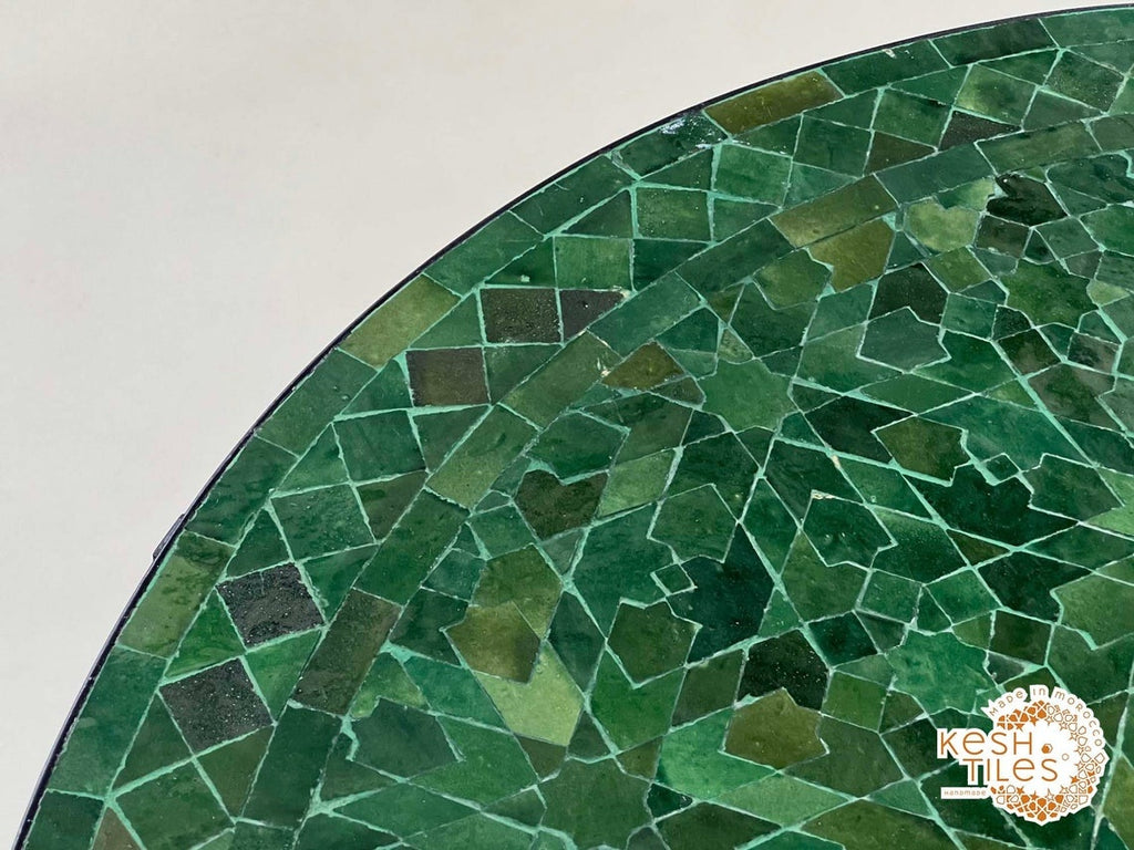 Lutsia - Round Mosaic Table, Green Tamegrout Handmade Moroccan Patio