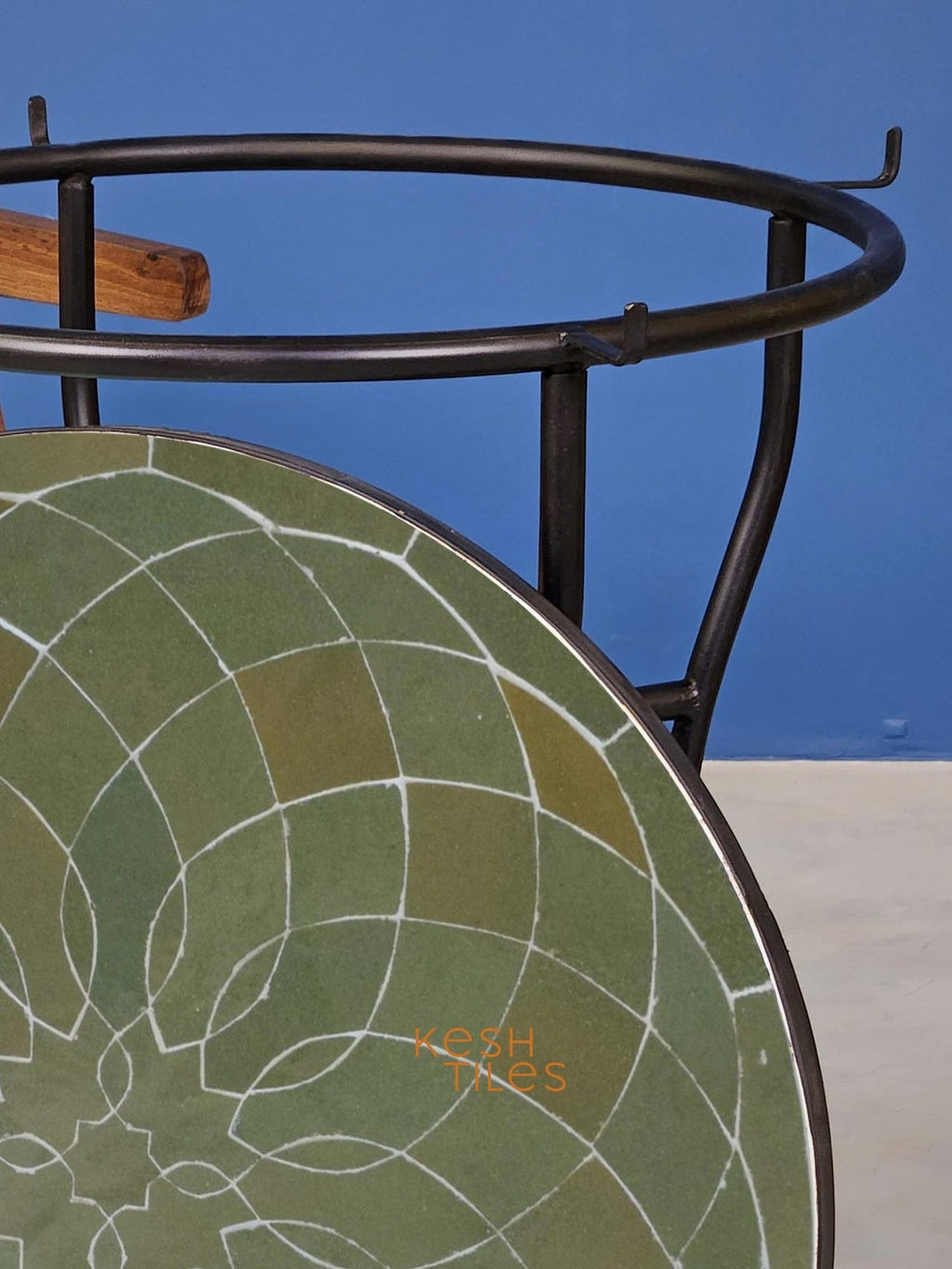 Jannat - Round Mosaic Table, Sage Green Handmade Moroccan Zellige