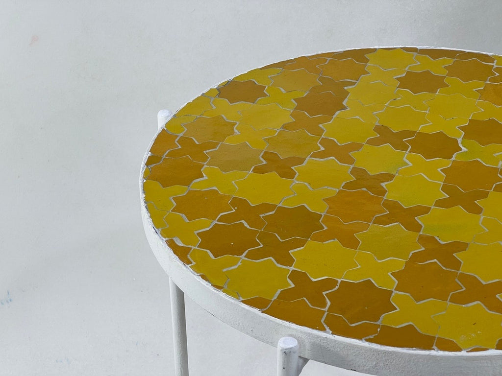 Najma - Round Mosaic Coffee Table, Yellow Moroccan Tile Table