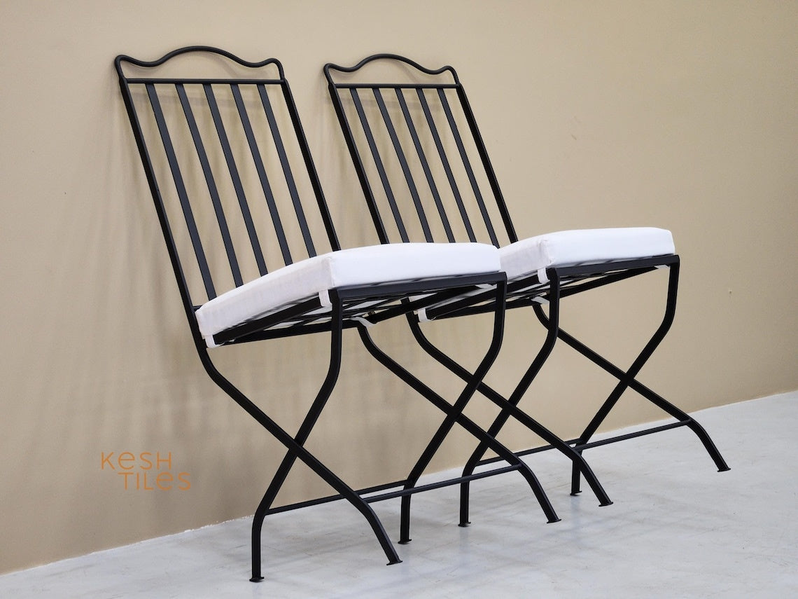 Ayoub- Toscana Iron Chairs, Handmade Wrought Stools with White Cushions