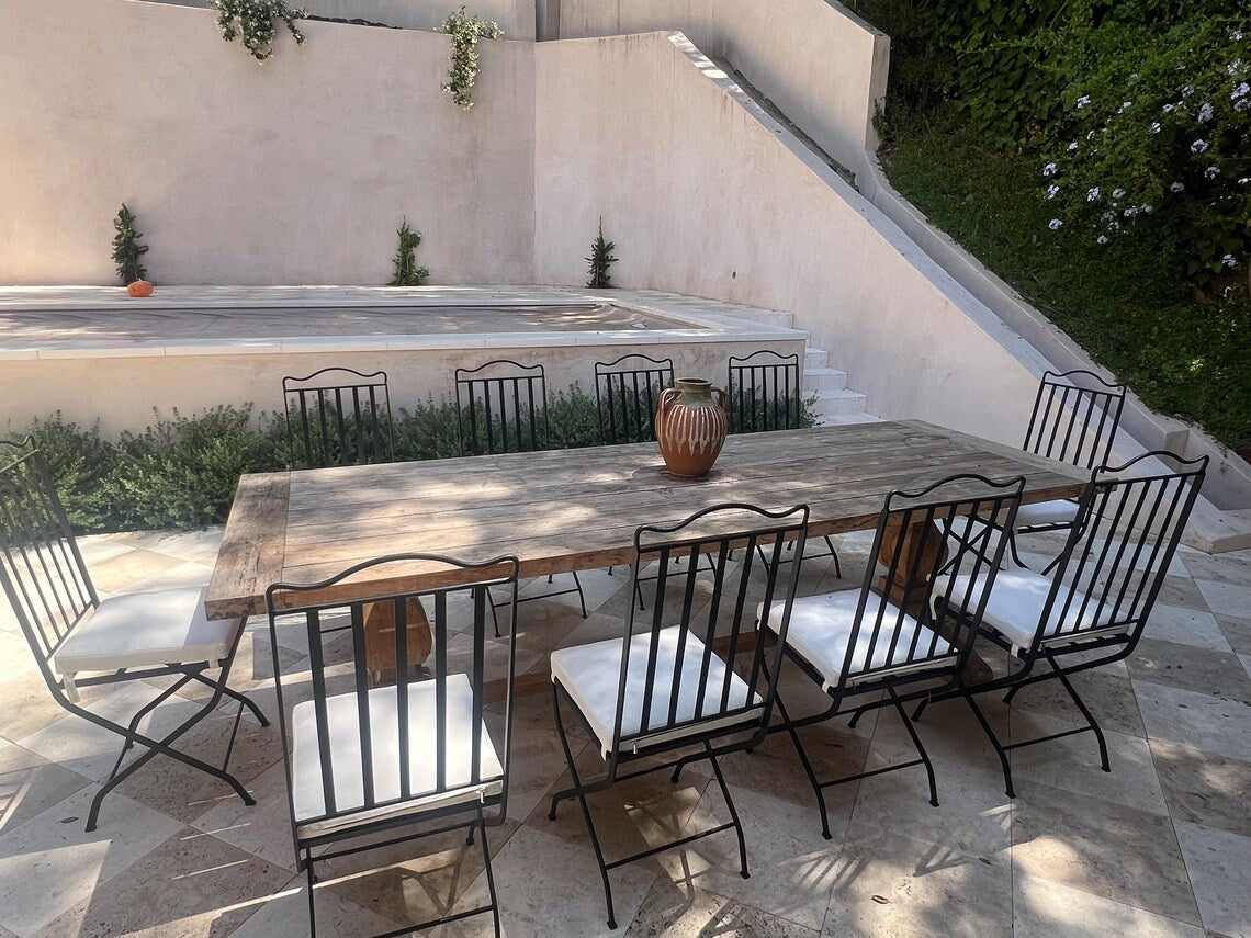 Ayoub- Toscana Iron Chairs, Handmade Wrought Stools with White Cushions