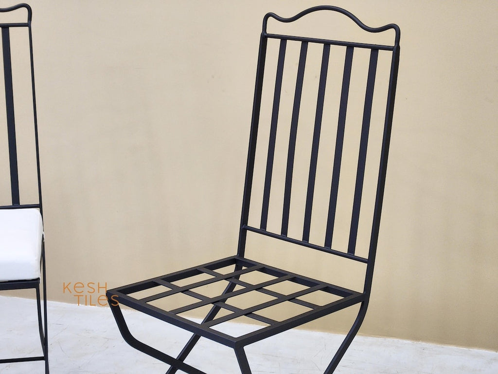 Ayoub- Toscana Iron Chairs, Handmade Wrought Stools with White Cushions