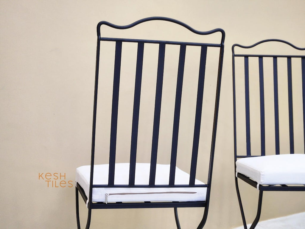 Ayoub- Toscana Iron Chairs, Handmade Wrought Stools with White Cushions