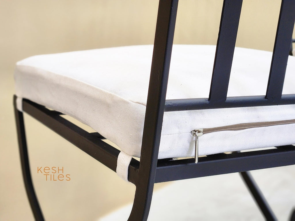 Ayoub- Toscana Iron Chairs, Handmade Wrought Stools with White Cushions
