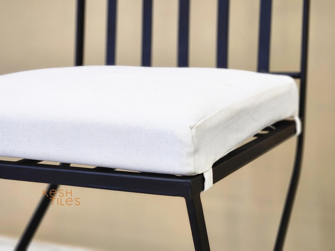 Ayoub- Toscana Iron Chairs, Handmade Wrought Stools with White Cushions