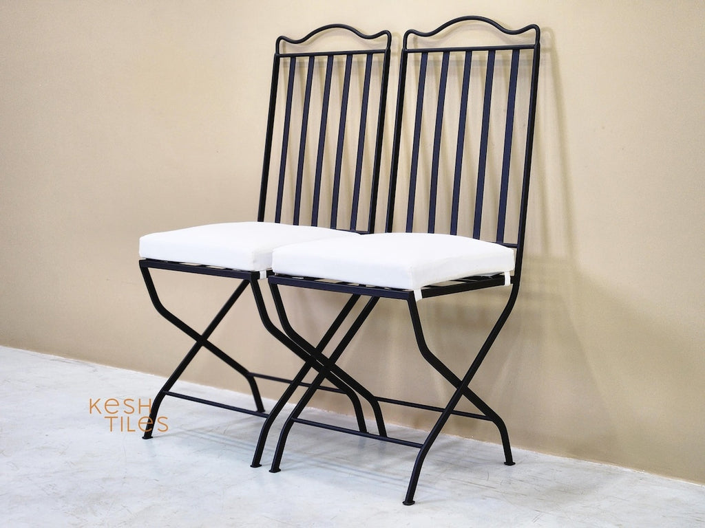 Ayoub- Toscana Iron Chairs, Handmade Wrought Stools with White Cushions