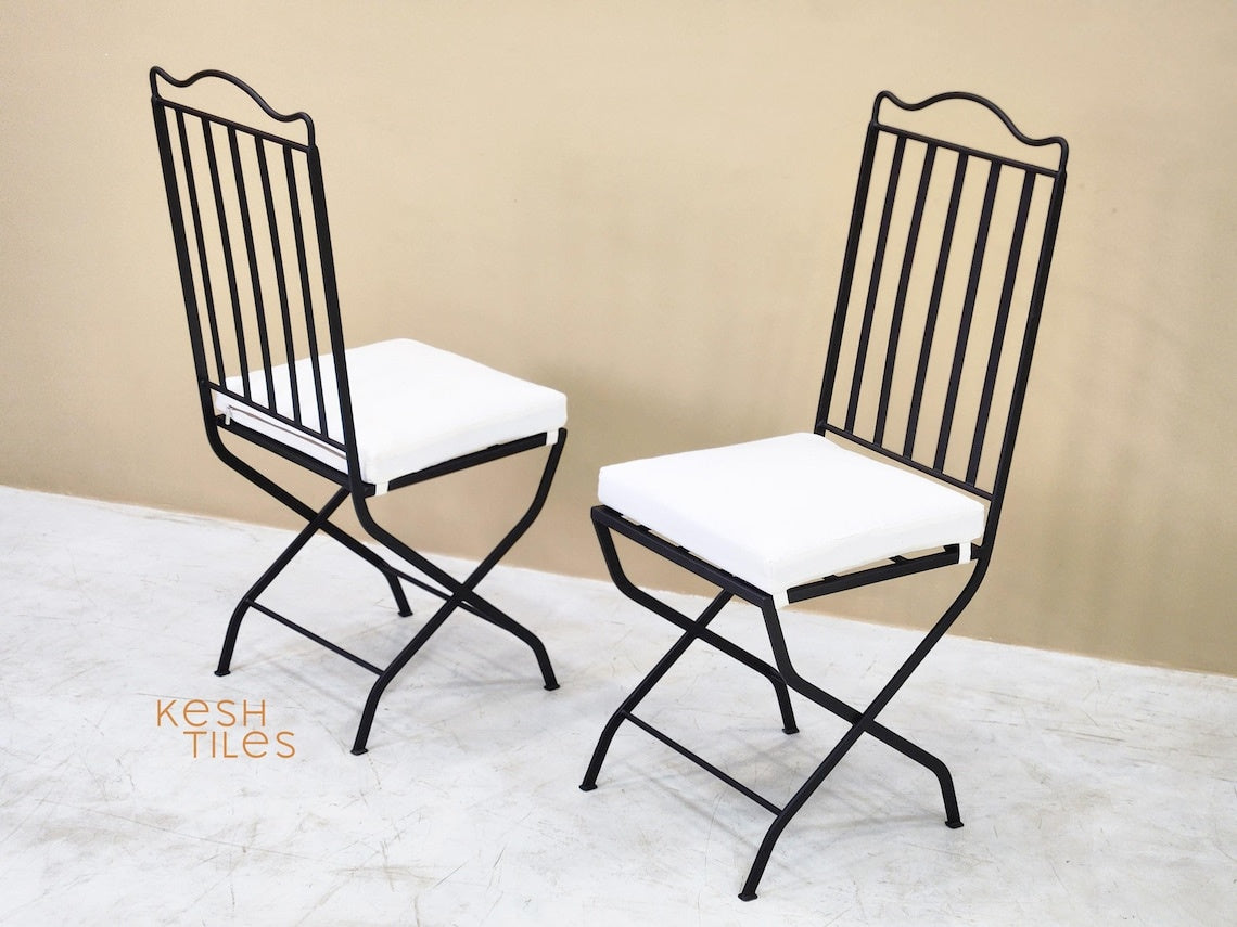 Ayoub- Toscana Iron Chairs, Handmade Wrought Stools with White Cushions