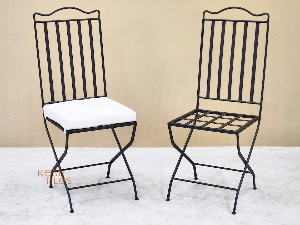Ayoub- Toscana Iron Chairs, Handmade Wrought Stools with White Cushions