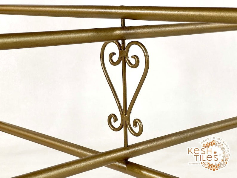 Tiddu - White Mosaic Table, Round Handmade Zellige Patio Table with Golden Base