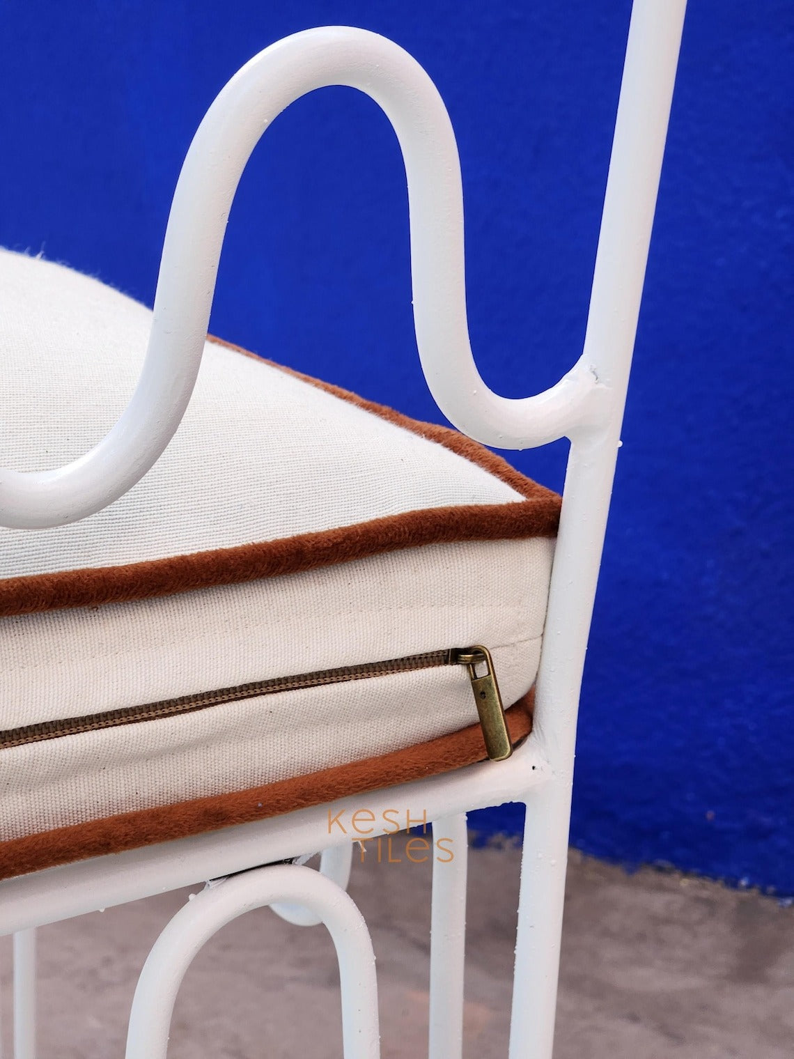 Amayas - White Wrought Iron Bar Stools, Handmade Indoor Outdoor Chairs