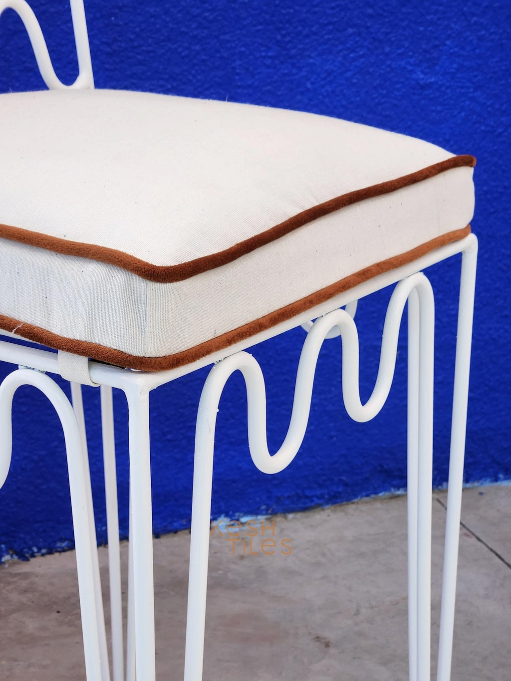 Amayas - White Wrought Iron Bar Stools, Handmade Indoor Outdoor Chairs