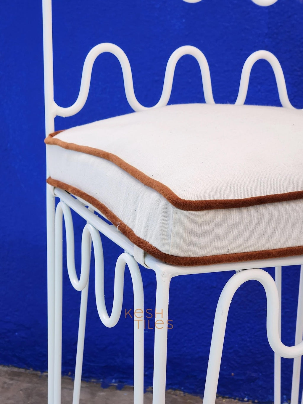 Amayas - White Wrought Iron Bar Stools, Handmade Indoor Outdoor Chairs