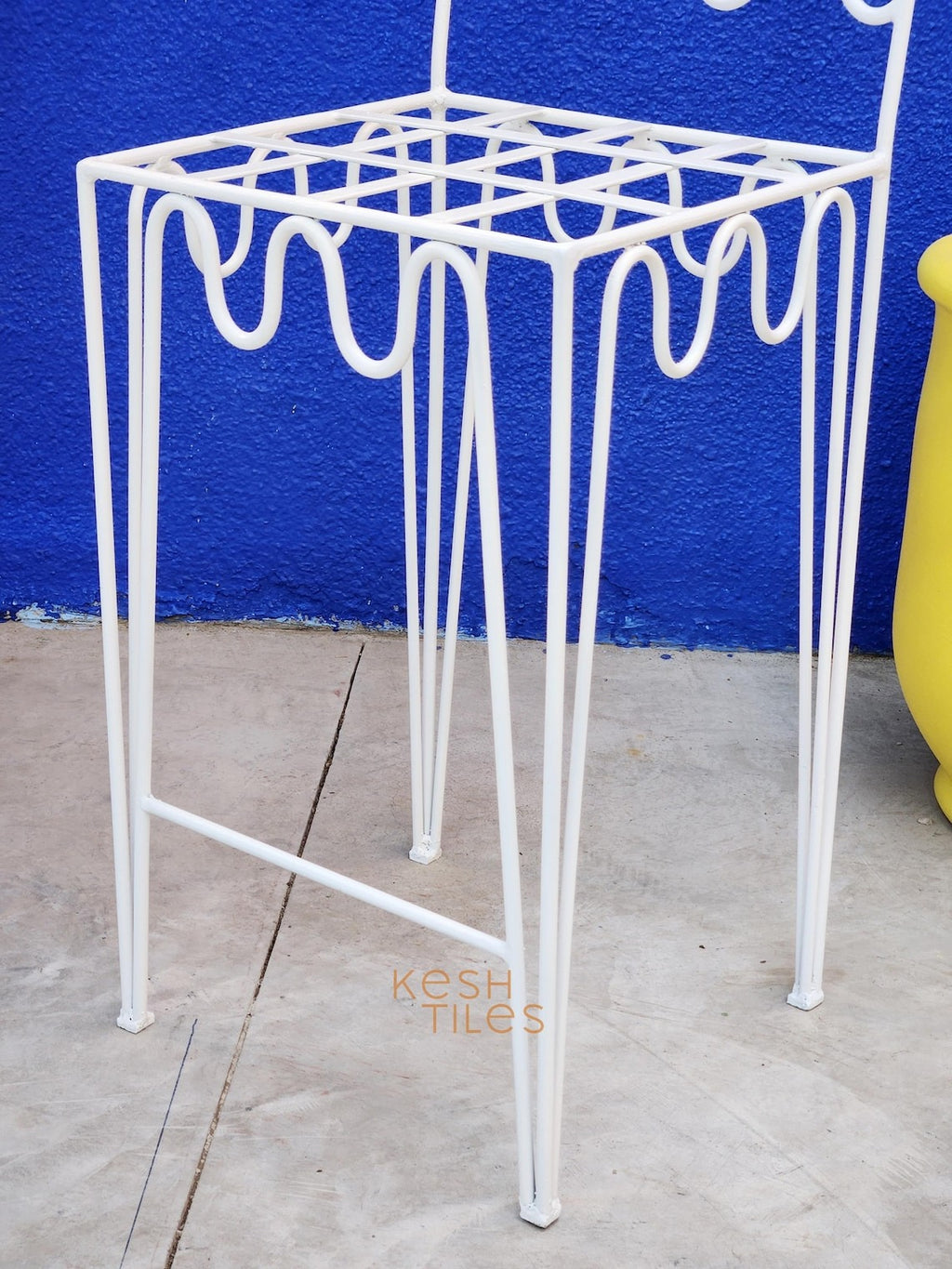 Amayas - White Wrought Iron Bar Stools, Handmade Indoor Outdoor Chairs