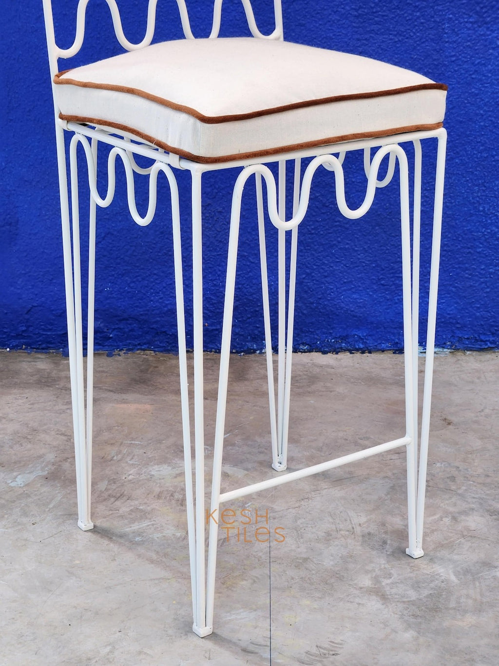 Amayas - White Wrought Iron Bar Stools, Handmade Indoor Outdoor Chairs