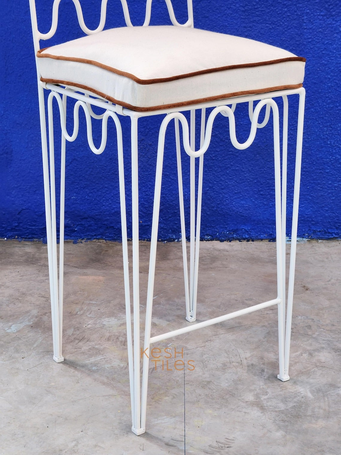Amayas - White Wrought Iron Bar Stools, Handmade Indoor Outdoor Chairs