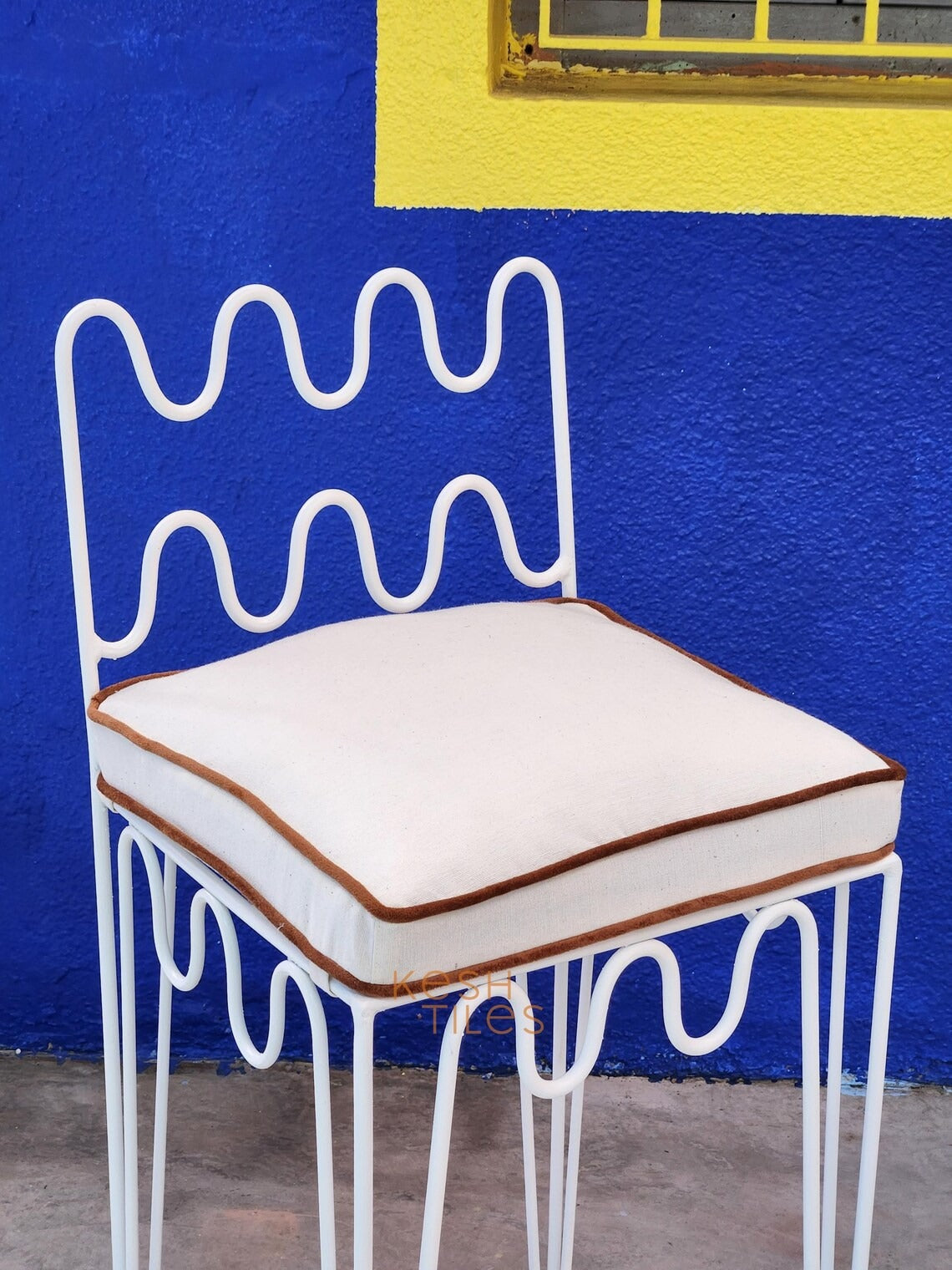 Amayas - White Wrought Iron Bar Stools, Handmade Indoor Outdoor Chairs