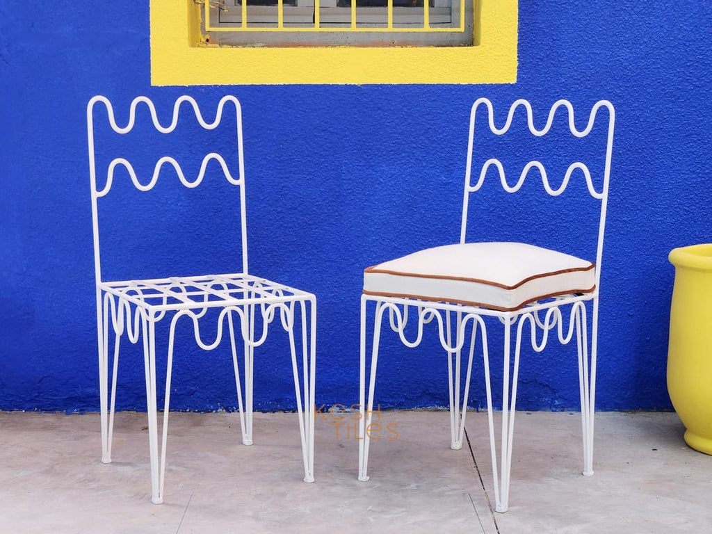 Najd - White Wrought Iron Chair Set, Handmade Moroccan Indoor Outdoor Seating