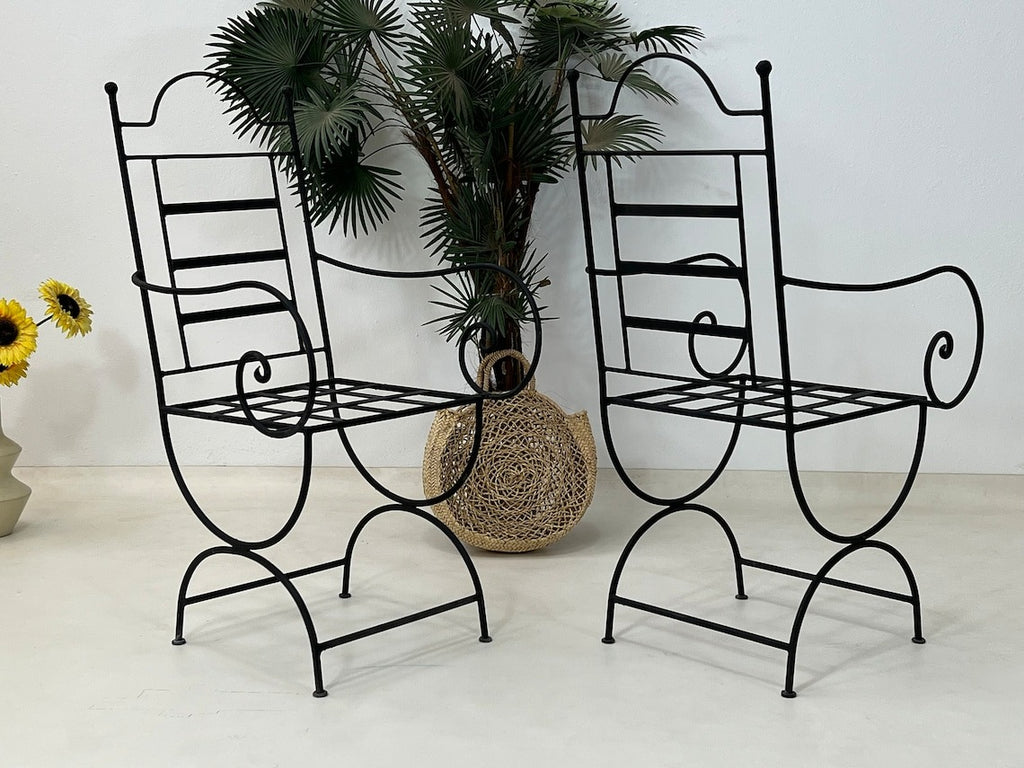 Bahr - Moroccan Wrought Iron Chairs, Black Handmade Bistro Seating