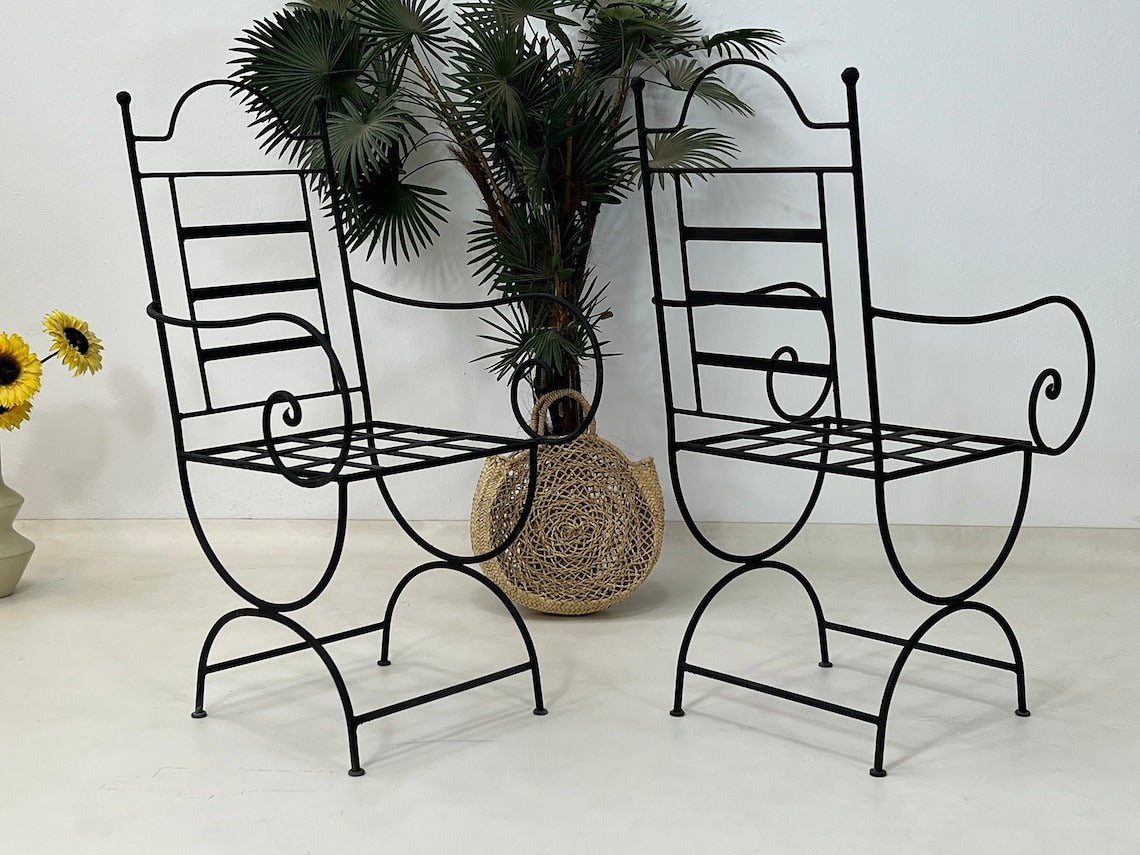 Bahr - Moroccan Wrought Iron Chairs, Black Handmade Bistro Seating