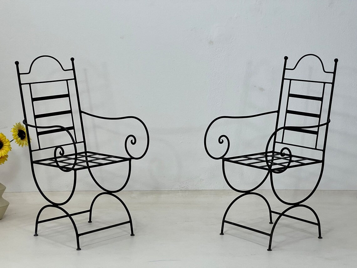 Bahr - Moroccan Wrought Iron Chairs, Black Handmade Bistro Seating
