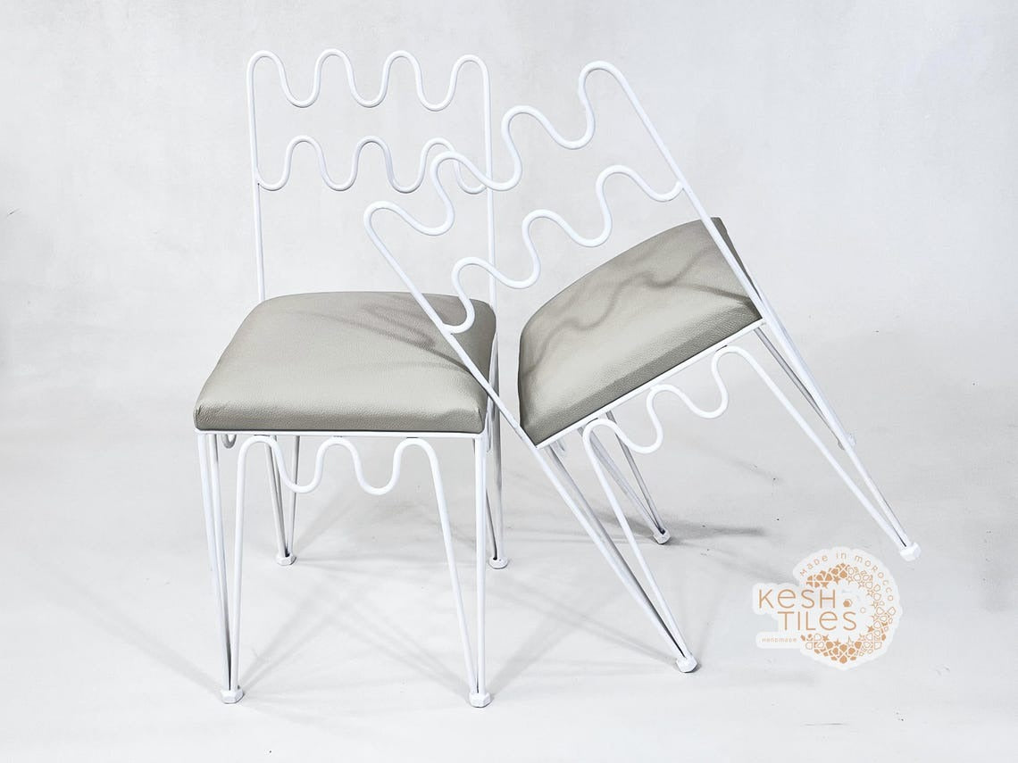 Idir - Moroccan Wrought Iron Chairs, Black Handmade Seating with Leather