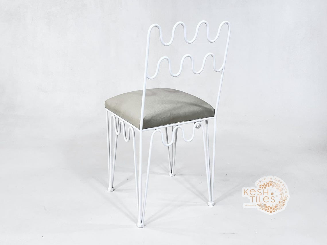 Idir - Moroccan Wrought Iron Chairs, Black Handmade Seating with Leather