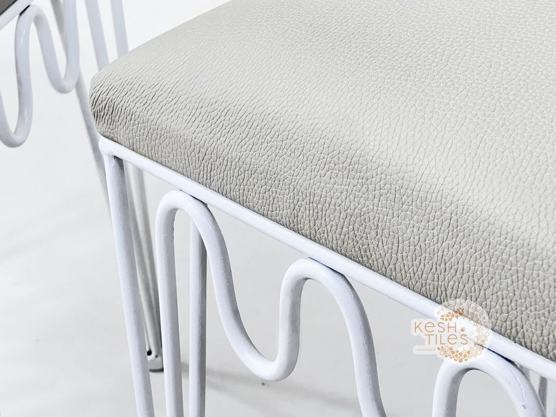 Idir - Moroccan Wrought Iron Chairs, Black Handmade Seating with Leather