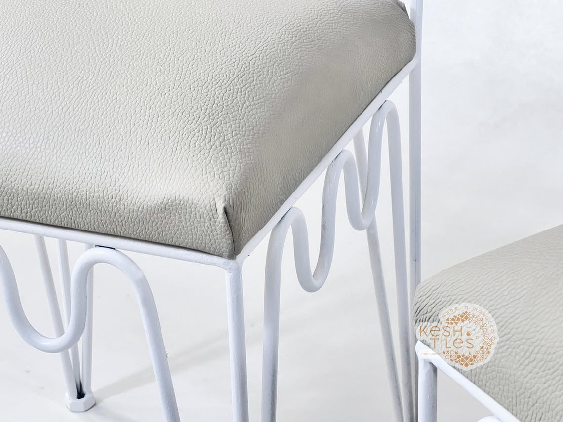 Idir - Moroccan Wrought Iron Chairs, Black Handmade Seating with Leather