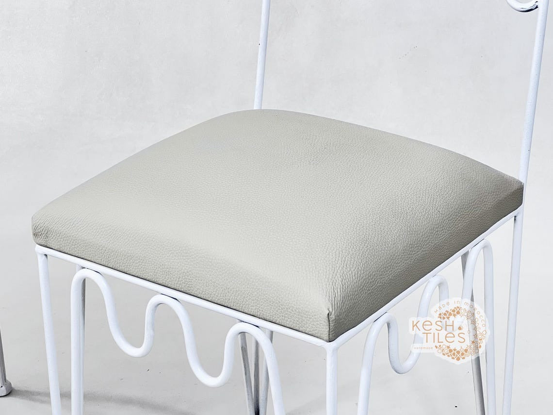 Idir - Moroccan Wrought Iron Chairs, Black Handmade Seating with Leather