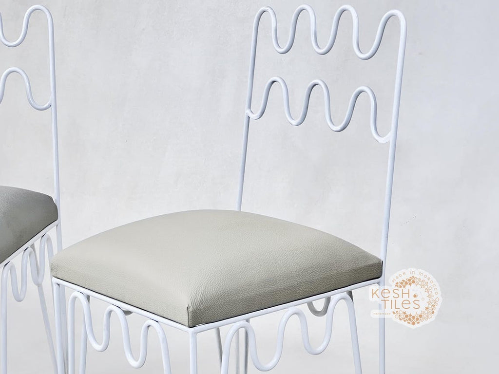 Idir - Moroccan Wrought Iron Chairs, Black Handmade Seating with Leather