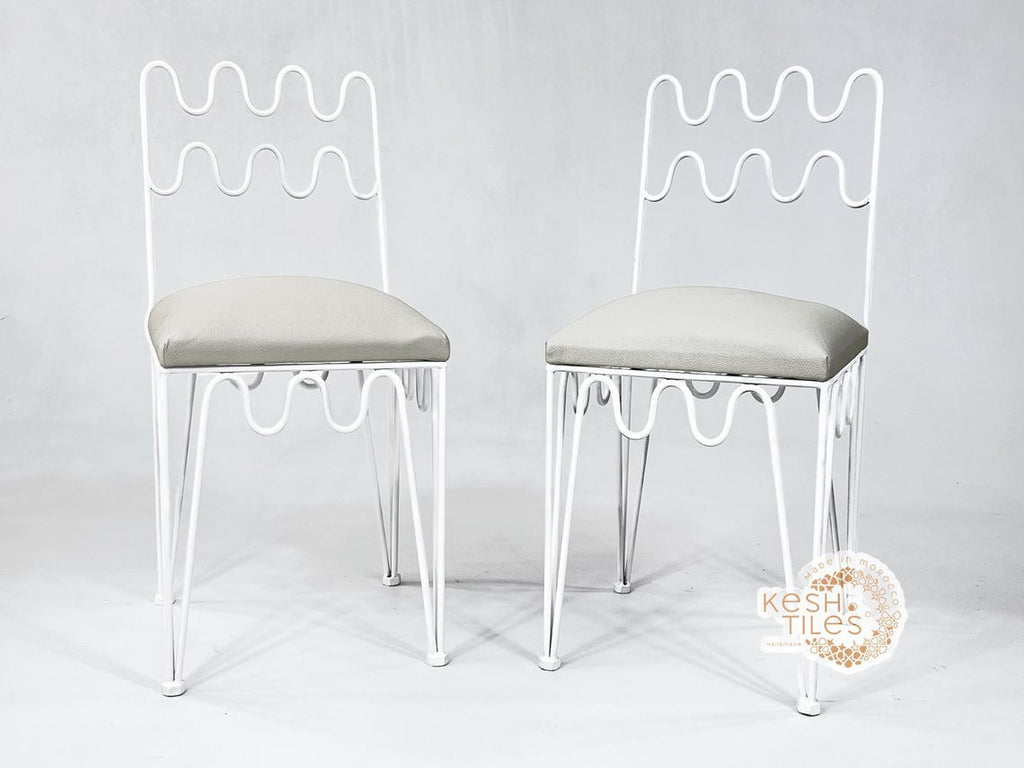 Idir - Moroccan Wrought Iron Chairs, Black Handmade Seating with Leather