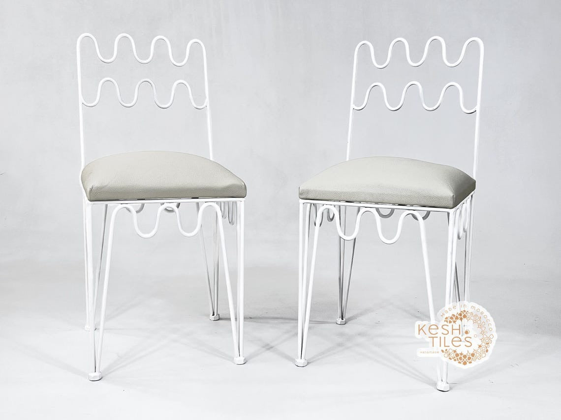 Idir - Moroccan Wrought Iron Chairs, Black Handmade Seating with Leather