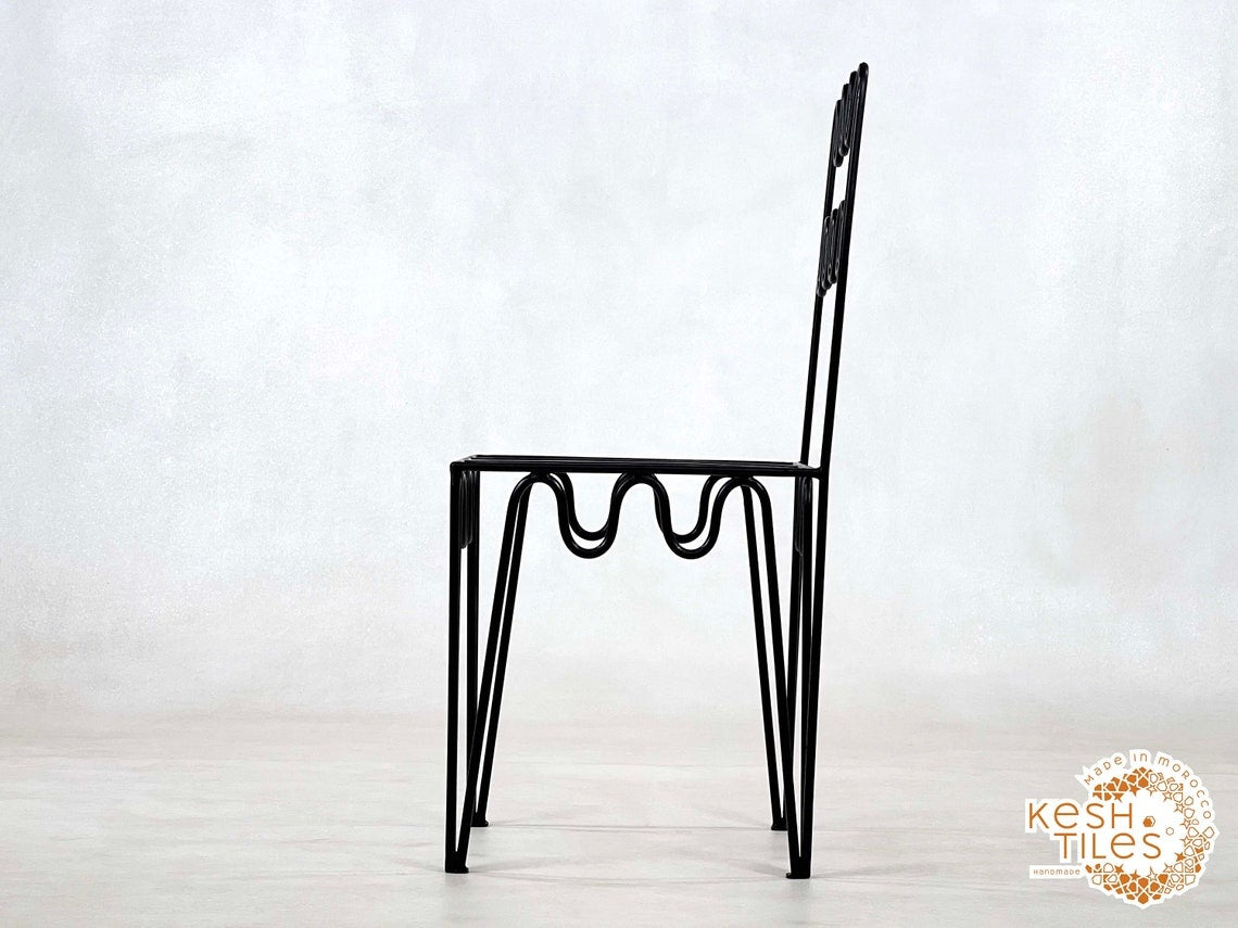 Yacine - Wrought Iron Chairs, Handmade Moroccan Painted Stools with Cushions