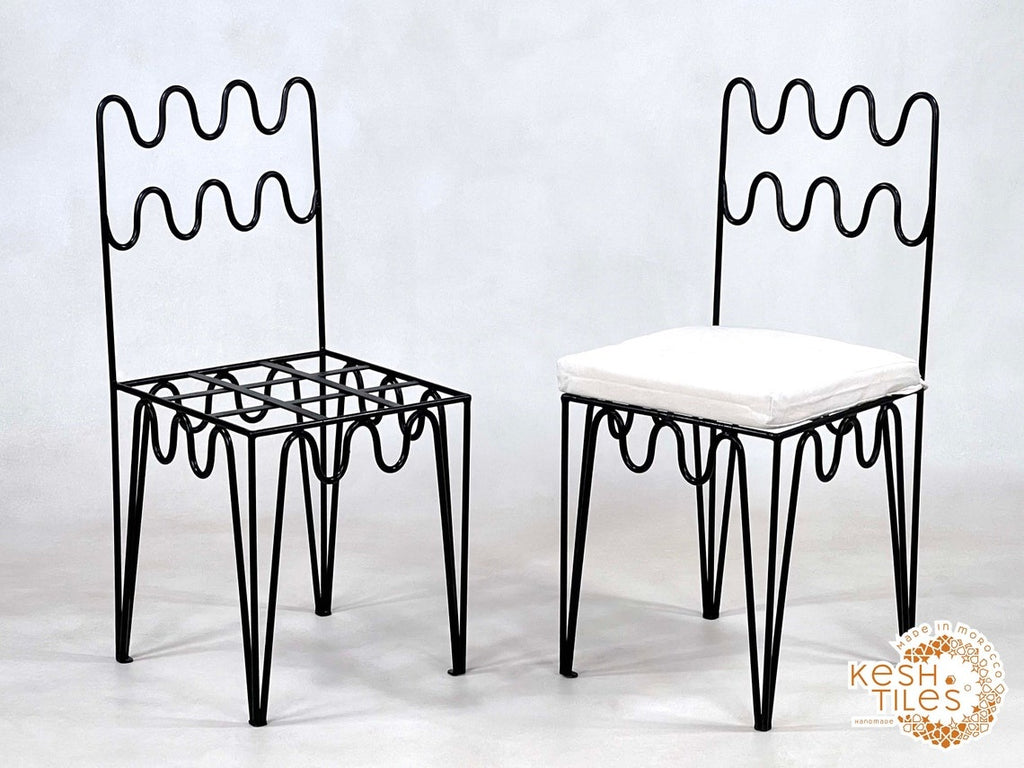 Yacine - Wrought Iron Chairs, Handmade Moroccan Painted Stools with Cushions
