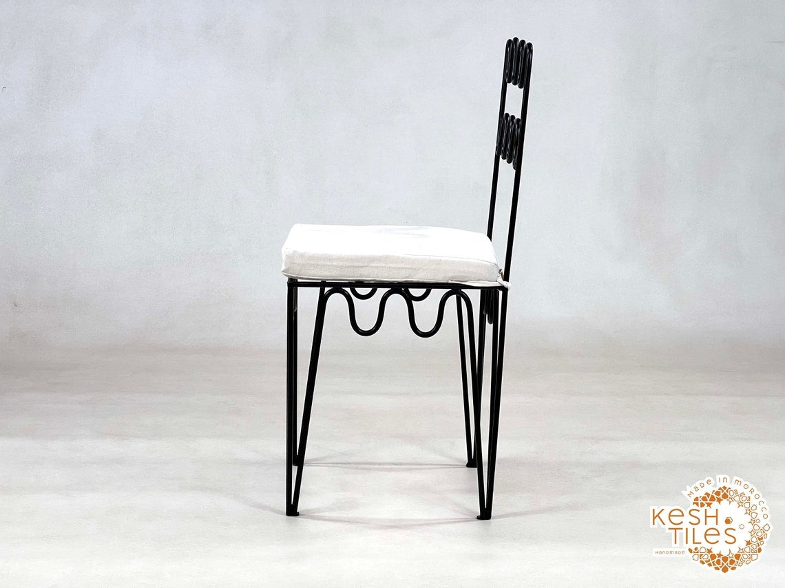 Yacine - Wrought Iron Chairs, Handmade Moroccan Painted Stools with Cushions