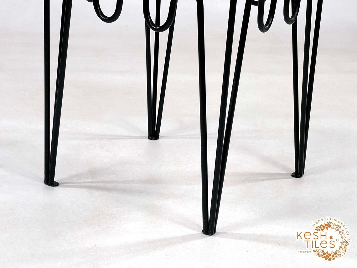 Yacine - Wrought Iron Chairs, Handmade Moroccan Painted Stools with Cushions