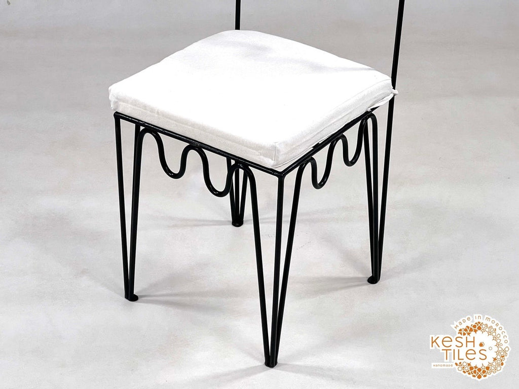 Yacine - Wrought Iron Chairs, Handmade Moroccan Painted Stools with Cushions