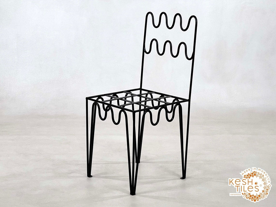 Yacine - Wrought Iron Chairs, Handmade Moroccan Painted Stools with Cushions