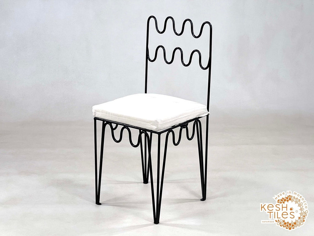 Yacine - Wrought Iron Chairs, Handmade Moroccan Painted Stools with Cushions